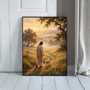Jezus verlaat de 99 Art Print, gelijkenis goede herder verloren schapen, christelijke muurkunst digitale download