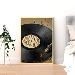 Vinyl Record Player Wall Art, Retro Turntable with Tiny Dancers, Mid Century Music Decor, Digital Download image 4