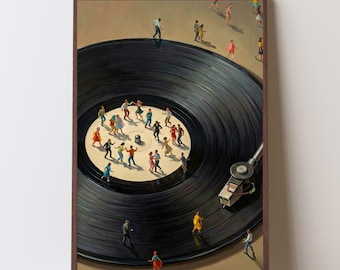 Vinyl Record Player Wall Art, Retro Turntable with Tiny Dancers, Mid Century Music Decor, Digital Download