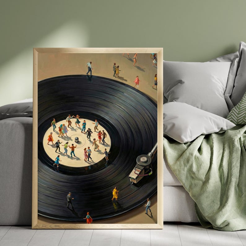 Vinyl Record Player Wall Art, Retro Turntable with Tiny Dancers, Mid Century Music Decor, Digital Download image 3