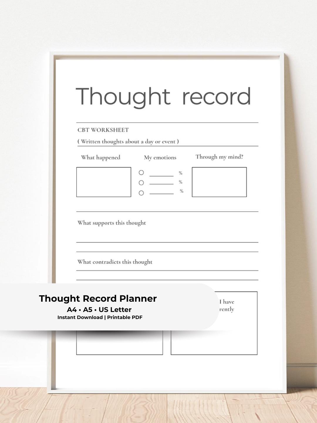 CBT Thought Record Worksheet | Printable Anxiety Journal (digital) - Etsy