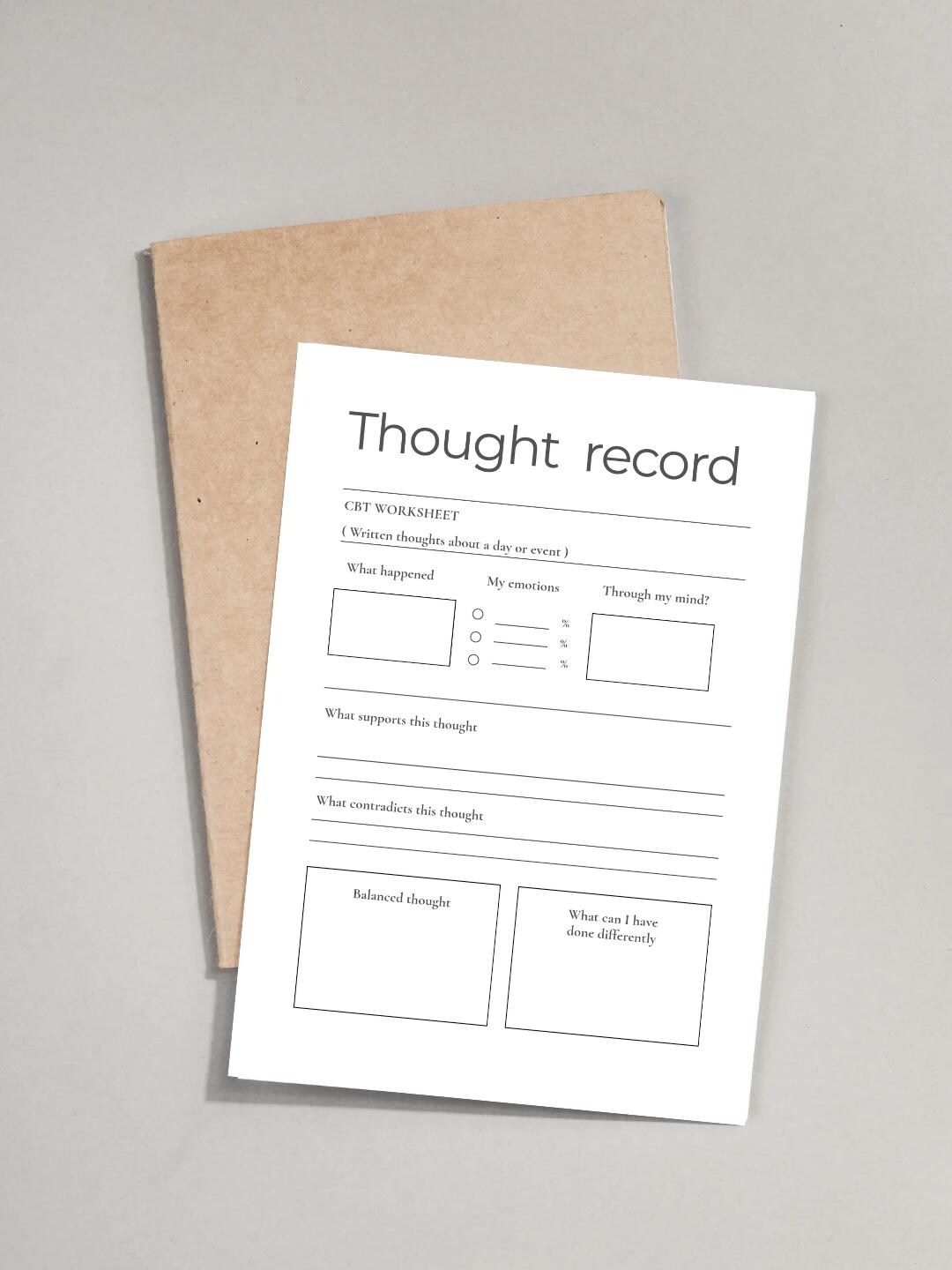 CBT Thought Record Worksheet | Cognitive Behavioral Therapy Template ...