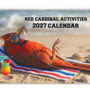 Röd kardinal rolig kalender 2027, fågel gör mänskliga saker