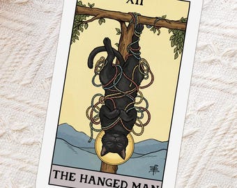 The Hanged Man Black Cat Tarot Card, Aluminum Card Wallet Size