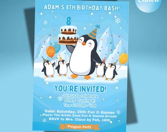 Penguin Birthday Invitation Template, Penguin Plunge Party, Kids Arctic Birthday Invitation, Penguin Birthday Party, Digital Download