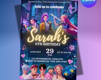 Kpop Demon Hunters Invitation Template, KPOP Warrior Birthday Party, K-Pop Huntrix Party, Anime Theme Birthday, Digital Download