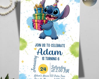 Editable Stitch Birthday Invitation, Stitch Birthday Party, Kids Birthday Invitation, Printable Birthday, Canva Template, Instant Download