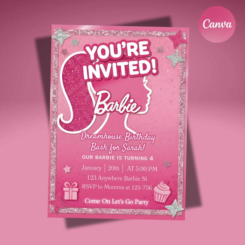 Editable Barbie Birthday Invitation, Pink Barbie Party Invitation, Kids ...