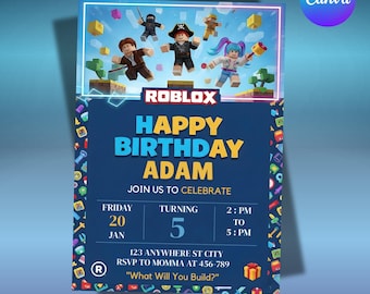 Editable Roblox Birthday Invitation Template, Gaming Party, Pixel Invitation, Gamer Birthday Party, Kids Birthday Invitation