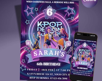 Kpop Demon Hunters Birthday Invitation, Kpop Warrior Birthday Party, Kpop Huntrix Invitation, Anime Theme Party, Kids Invitation