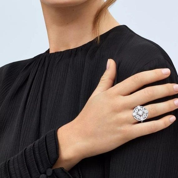 Arabella Circle Cluster Statement Ring in Sterlin… - image 1