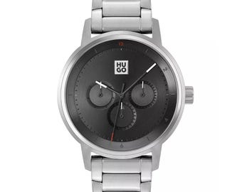 Reloj HUGO 1530266 para hombre, esfera negra, acero inoxidable, nuevo con etiquetas.