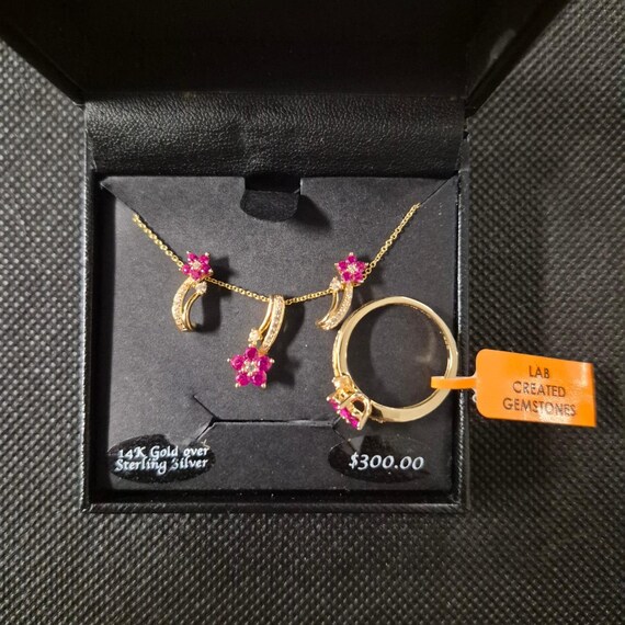 Lab-Created Ruby Flower Vine Three-Piece Set – !4… - image 3
