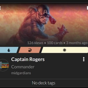 May include: A digital illustration of Captain Rogers, a commander, with a red, white, and blue color scheme. The image includes text that reads "Captain Rogers" and "Commander". The background is a fiery orange and yellow.