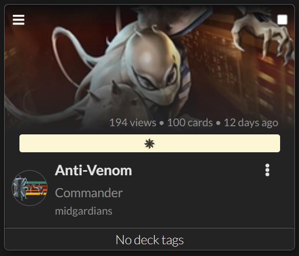 anti venom mtg commander deck MTG Commander Deck EDH Deck Anti-Venom, Horrifying Healer 100 Magic Cards  Custom Deck Marvel's Spider-Man Marvel