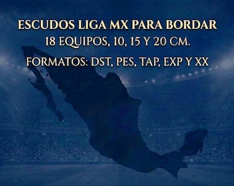 LIGA MX PACK - 18 Shield Designs for Embroidery, in 3 Different Sizes