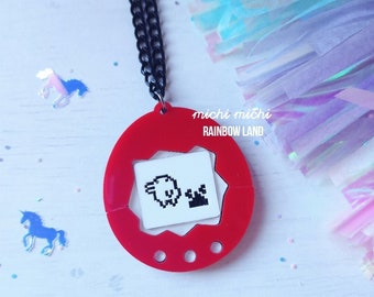 Tamagotchi, Poop, Virtual Pet, Gamer, Laser Cut, Retro, 8 Bits, Red Necklace, Keyring, 90s, Kid, Japanese Toy, Birthday, Gift for Him, X-mas