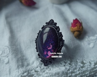 Hand Painted Sleep Potion Gothic Ring, Dark purple vampire, Victorian Necklace, Alice, Magic fairy, Dreams, Moonlight stars, Fantasy, Witch
