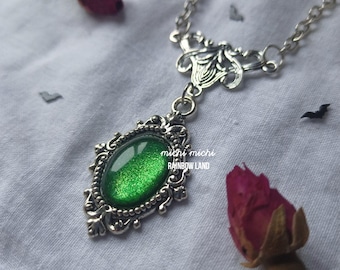 The Elf Silver Necklace, Green gothic, Witch astrology pendant, Vampire cameo, Silver hand, Handmade jewelry for her, Celtic, Victorian