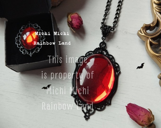 Malefic Red Gothic Necklace or Brooch - Black gift box included