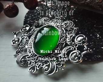 Gothic Romantische Smaragd Grün Brosche, Vampir Filigran Schmuck, Hochzeit Oval Brosche, Männer Brosche, Elegantes Abzeichen, Wicca, Dark Academia Kostüm