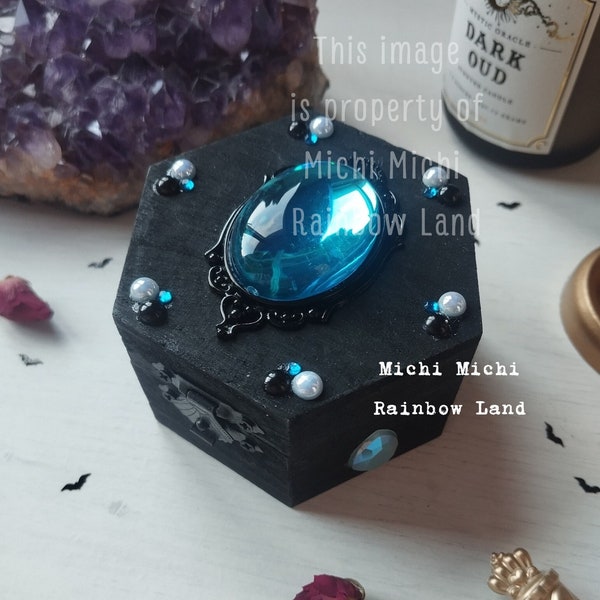 Blue Ocean | Wedding Box, Gothic Trinket Box, Turquoise, Witch, Vampire Jewelry, Halloween Gift, Medieval, Moon, Dragon, Victorian, Mint Gem