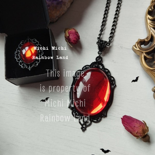 Malefic Red Gothic Necklace or Brooch - Black gift box included