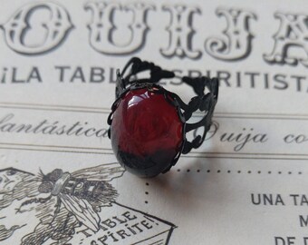Obscure Black Red Gothic Ring, Vampire jewelry, Halloween gift, Black cameo, Dragon red blood, Dark pendant, Gift for him, Occult, Medieval