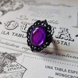 Witch Purple Gothic Ring, Love witch necklace, Vampire dark gem, Victorian filigree, Black oval cameo, Lestat, Nosferatu, Halloween, Baroque