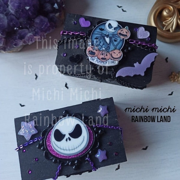 Jack Skellington | Gothic, Hand Painted, Trinket Box, Mini Chest, Tim Burton, Witch Decor, Purple, Dark Jewelry, Dark Decoration, Halloween