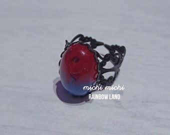 Obscure Red Blue Gothic Ring, Vampire jewelry, Halloween gift, Black cameo, Dragon red blood, Dark pendant, Gift for him, Occult, Medieval