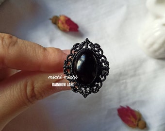 Black Demon Gothic Ring, Oval cameo lace, Occult jewel, Witchcraft, Vampire jewelry, Antique inspired, Gift for him, Anniversary, Esoterism