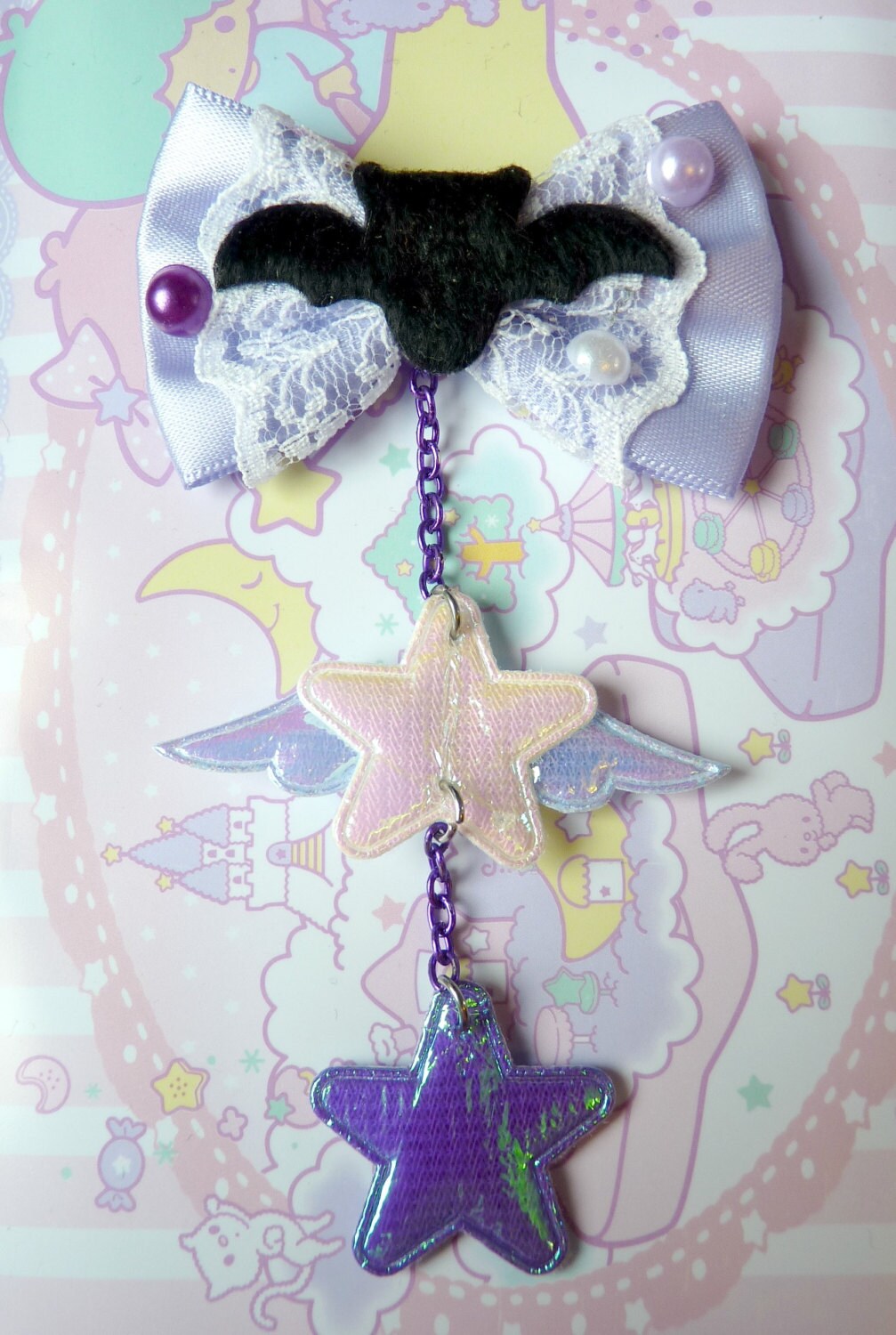 Pastel Goth Bat & Stars Hair Clip Etsy