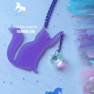Purple Kitten, Glitter Purple, Cat Mom, Acrylic Necklace, Cat Playing, Animal Love, Kawaii Pendant, Neko, Pastel Goth, Birthday, Unique Gift image 3
