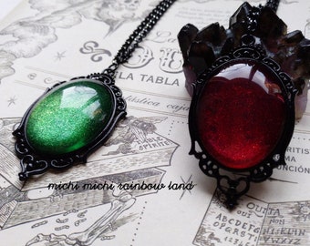 Medieval Gothic Necklace, Vampire black cameo, Green elf gem, Fairy, Dragon blood, Antique inspired, Victorian dark ring, Love witch pendant