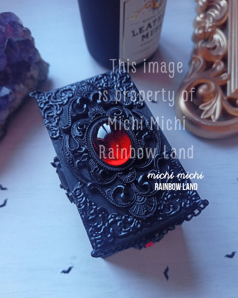 Countess Bathory Box Gothic Mini Chest, Vampire Fang, Blood, Victorian, Wedding Ring Box, Medieval Jewelry, Witch, Ooak Box, Garnet Siam image 4