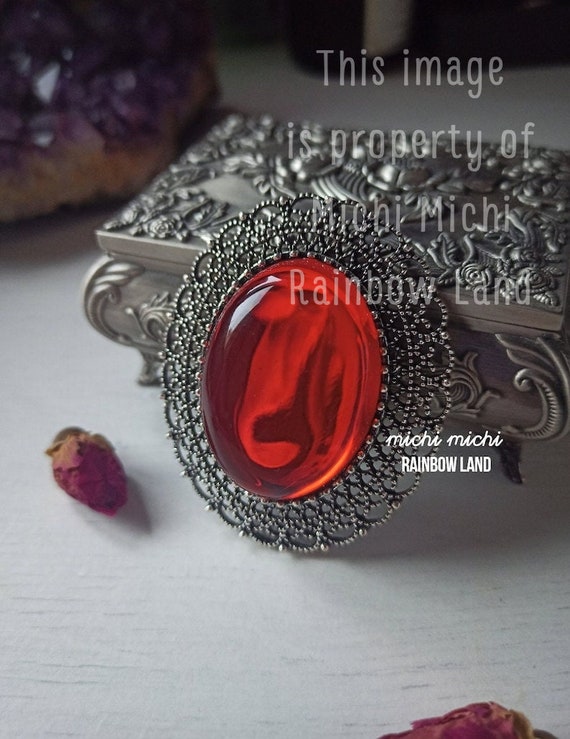 Silver Victorian Elegant Red Brooch Vampire Filigree Wedding Oval Brooch Halloween Pin Men Gift Badge Costume Dragon Blood Romantic Etsy