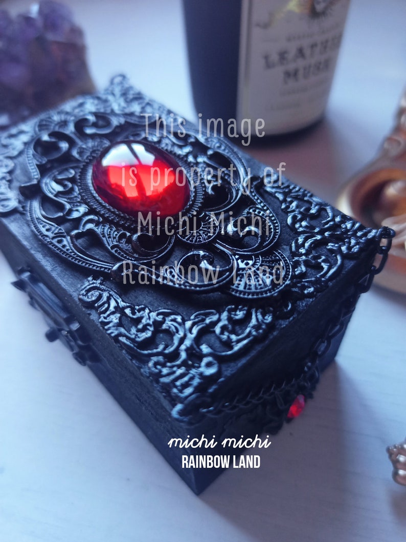 Countess Bathory Box Gothic Mini Chest, Vampire Fang, Blood, Victorian, Wedding Ring Box, Medieval Jewelry, Witch, Ooak Box, Garnet Siam image 6