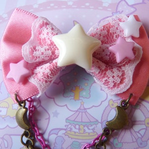 Pink Pastel Cream Stars Bow Hair Clip, Kawaii decor, Princess hair, Romantic gift, Christmas, Kids hair, Pink Stars, Cute Bow, Harajuku