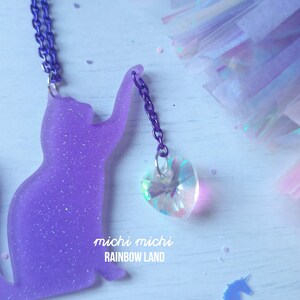 Purple Kitten, Glitter Purple, Cat Mom, Acrylic Necklace, Cat Playing, Animal Love, Kawaii Pendant, Neko, Pastel Goth, Birthday, Unique Gift image 2