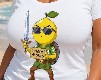 Lustiger Zitronenkrieger PNG, ich brauche Geld-Shirt-Design, Fantasy-Obst-Charakter-Sublimation PNG, Retro Meme Png, SVG, Pdf-Dateitypen