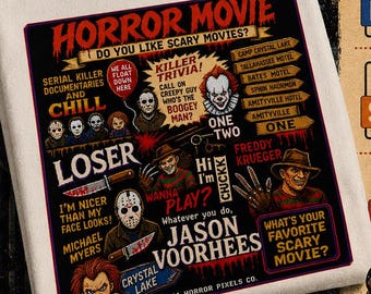 Horrorfilm Charaktere PNG SVG PDF | Retro Horror Halloween Shirt Design | Jason Voorhees, Freddy Krueger, Chucky und Michael Myers