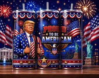 Trump Vaterländischer Tumbler Wrap PNG Bündel, Retro Pixel Art USA Flagge Design (digitaler Download)