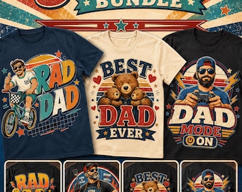 Papa PNG Bundle, Retro Vatertag Shirt Designs (5er Pack)