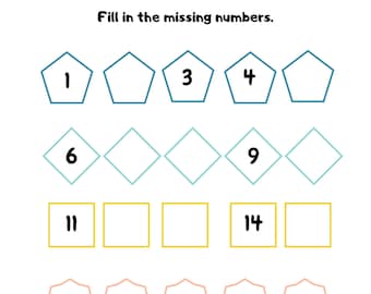 Counting Missing Number Tracing Kids Learning Worksheets Instant Digital Download Homework Homeschool Helper