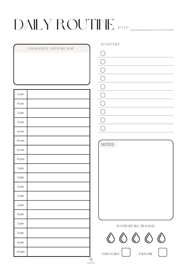 Daily Routine Hourly Planner Affirmation Schedule to Do List Water ...