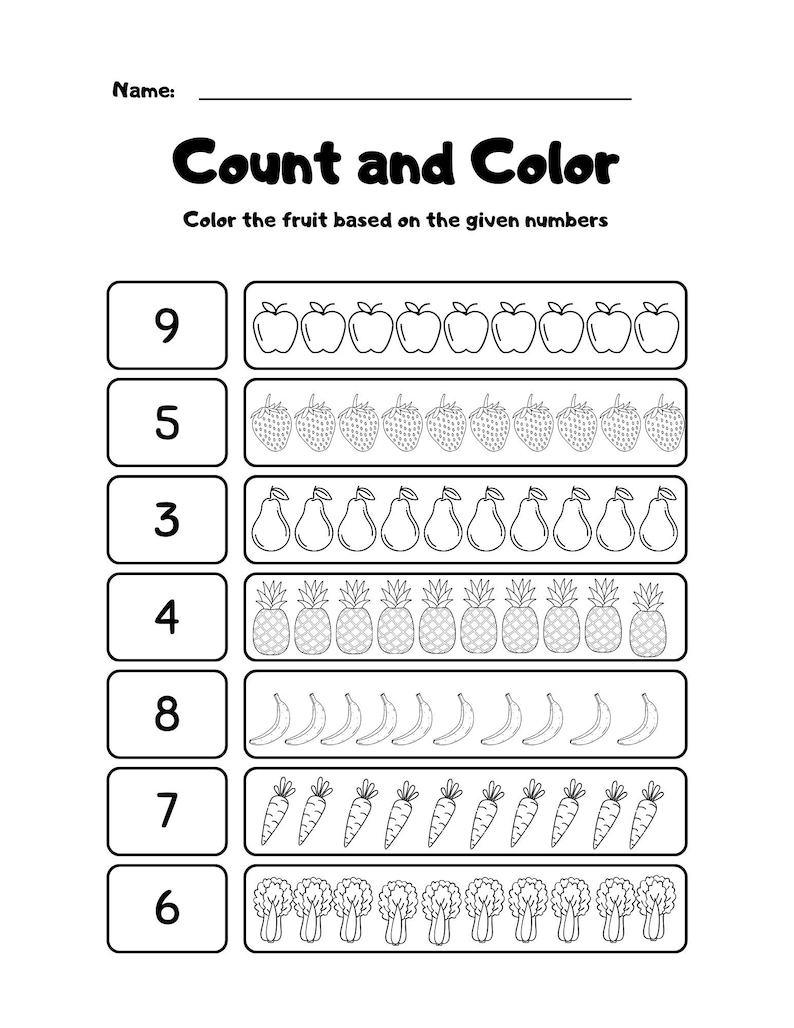 Kids Color and Count Printable PDF Worksheets Instant Download ...