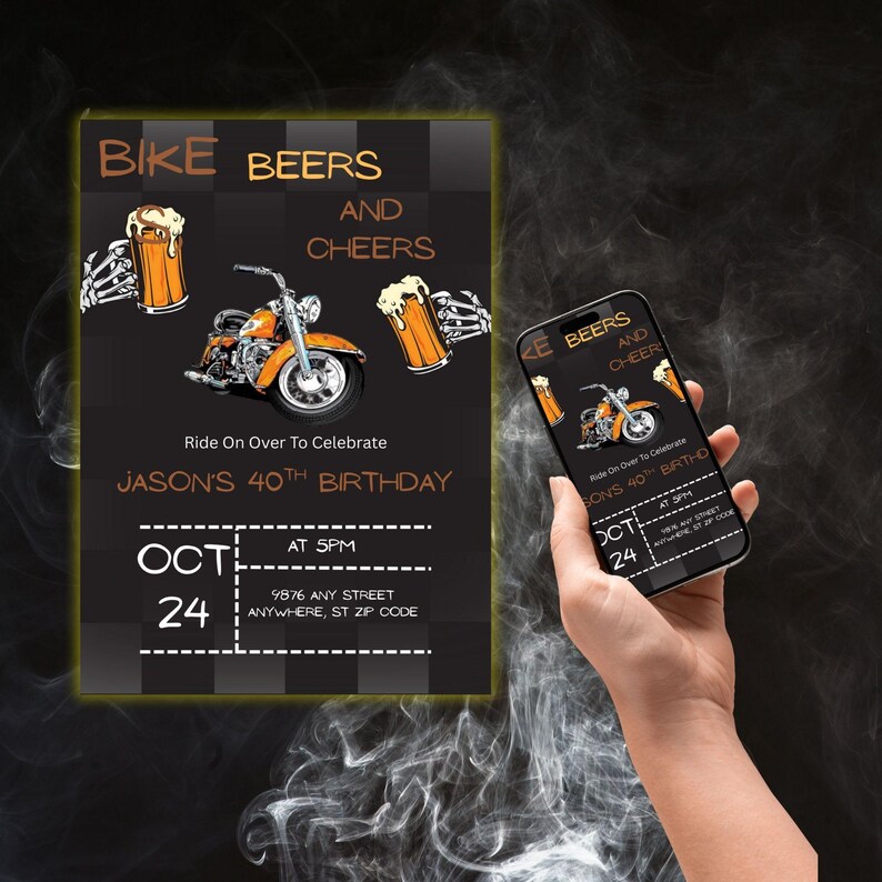Bike Invitation, Ride on to Celebrate, Bike Beer and Cheers Invite ...