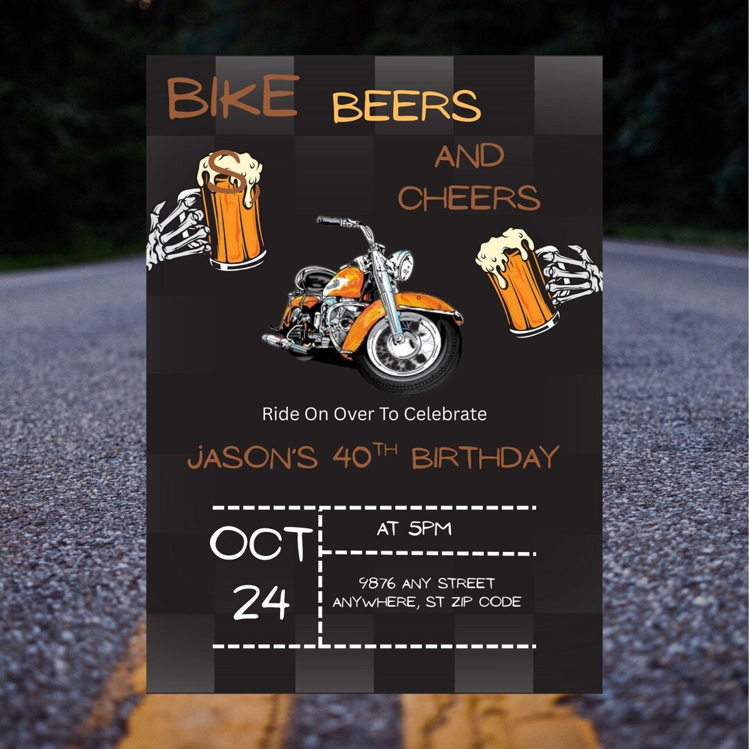 Bike Invitation, Ride on to Celebrate, Bike Beer and Cheers Invite ...