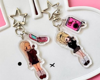 Chaveiro com pingente de garota Harajuku, estilo de rua japonês Gyaru Y2K, anos 2000.